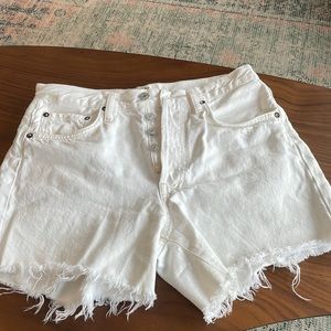 Agolde Parker Long White Denim Shorts